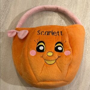 SCARLETT Orange Plush Pumpkin Bag with Pink Bow